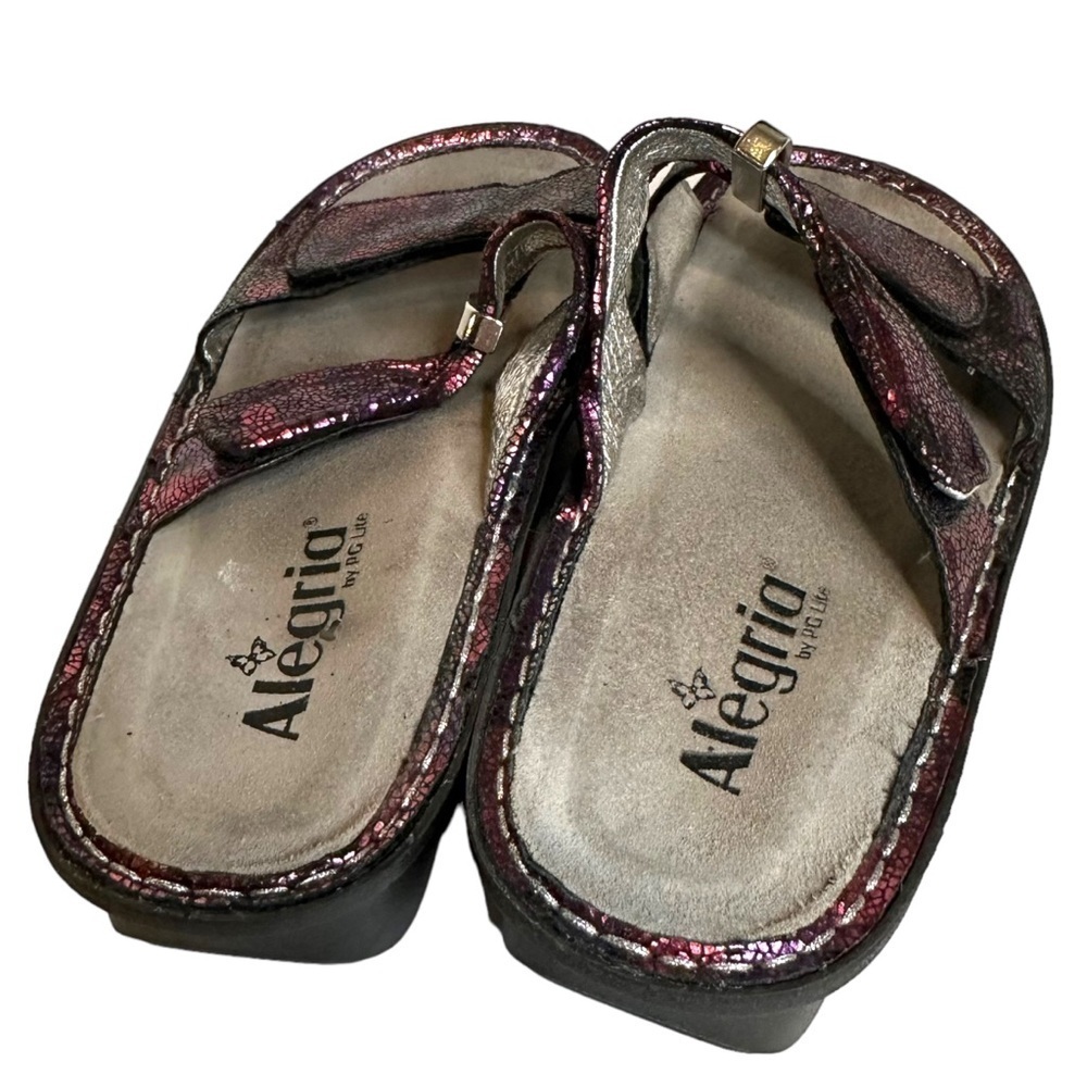 Alegria Karmen Sandals Womens Purple Metallic Slip On Adjustable Shoes Size 8 - Picture 5 of 9